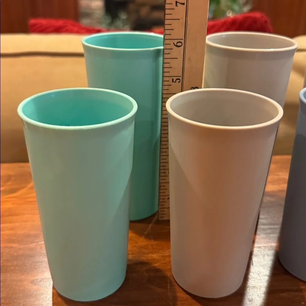 TUPPERWARE Tumblers Glasses Set of 8 Two Sizes 6” 5” Tall Colors Unbreakable